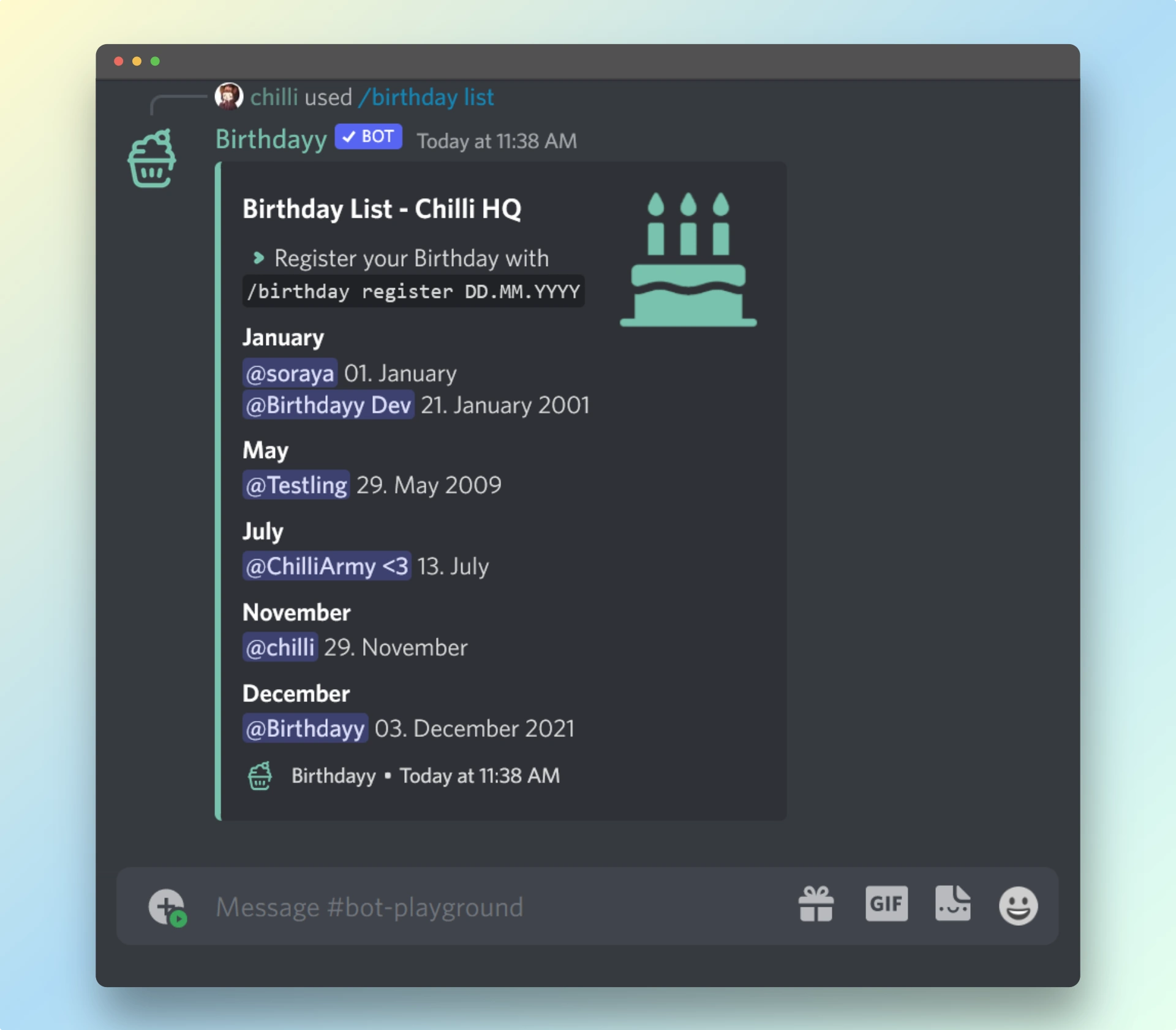 Image of birthday list Feature